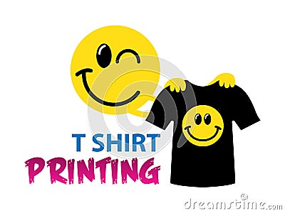 Funny vector logo template of t-shirt printing. For typography, print, corporate identity, workshop, branding, factory, serigraphy Vector Illustration