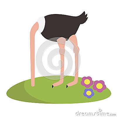 Funny vector ostrich hiding his head Vector Illustration