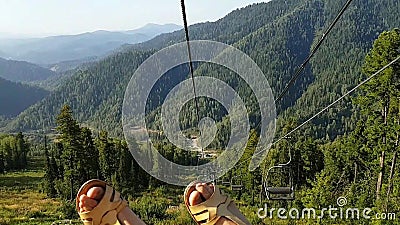 Funny Video from the Cable Car. Girl in Summer Sandals Dancing Feet  Admiring the Beautiful Views of the Forest and Mountains Stock Video - Video  of adventure, park: 157515849