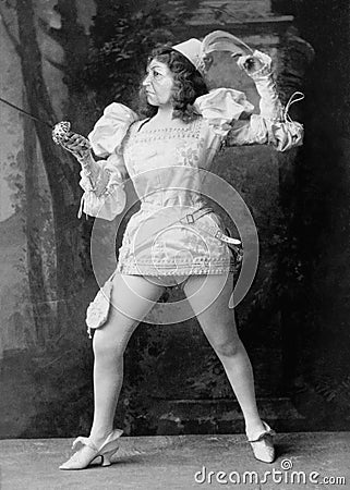 Funny Vintage Fencing, Woman, Sports Stock Photo