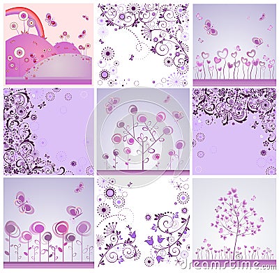 Funny violet cards Vector Illustration