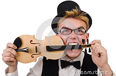 Funny violin player isolated on white Stock Photo