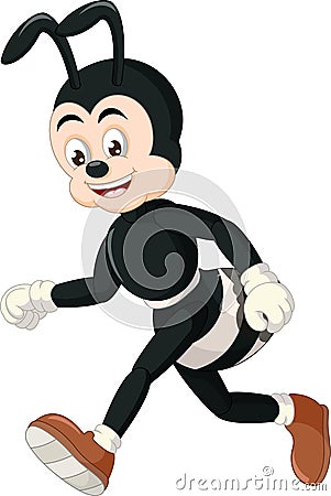 Funny Walking Black Ant Cartoon Stock Photo