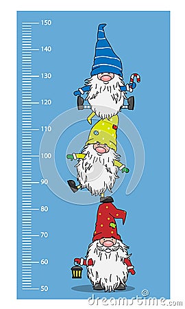 Funny wall meter with three gnomes Vector Illustration