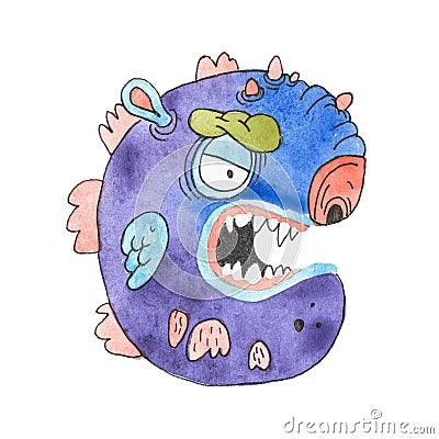 Funny watercolor cartoon English alphabet with monsters Stock Photo