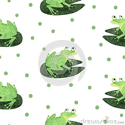 Funny watercolor frog pattern. Seamless vector background Vector Illustration