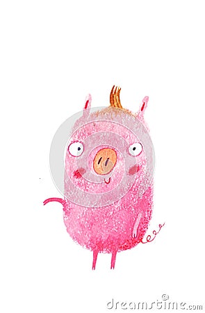 Funny watercolor pig, Greeting cards Merry Christmas and New Year 2019. Pig Santa Claus, Christmas cards Cartoon Illustration