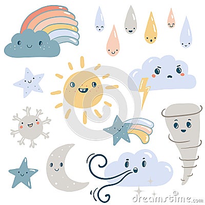 Funny weather vector set. Vector Illustration