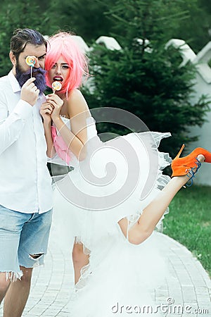 Funny wedding copule Stock Photo