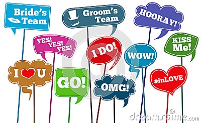 Funny weddings phrases, brides team vector photo props Vector Illustration