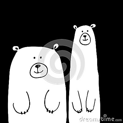 Funny white bears, sketch for your design Vector Illustration