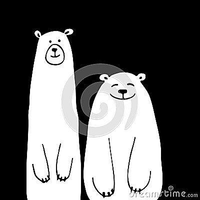 Funny white bears, sketch for your design Vector Illustration