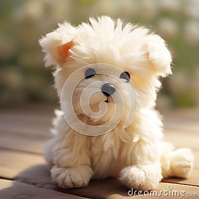 funny white stuffed dog in the garden Stock Photo