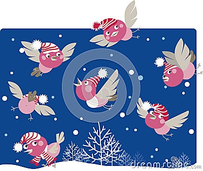 Funny winter birds Vector Illustration