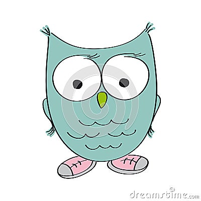 Funny wise owl wearing shoes - original hand drawn illustration Vector Illustration