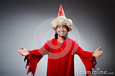 Funny wizard wearing Stock Photo