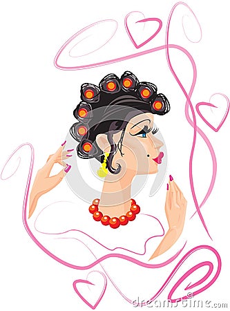 Funny woman with hair rollers Vector Illustration