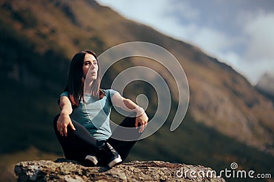 Funny Woman Resting after Exercising Outdoors Stock Photo