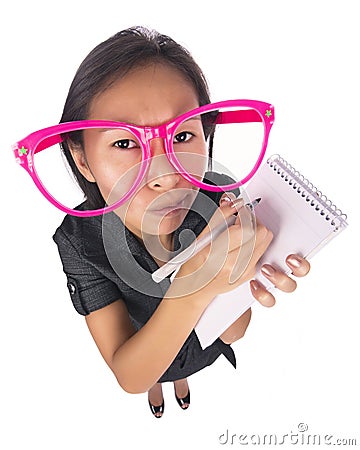 Funny Woman taking notes Stock Photo