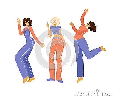 Funny women dancing and jumping on a white background. A party. Vector illustration Vector Illustration