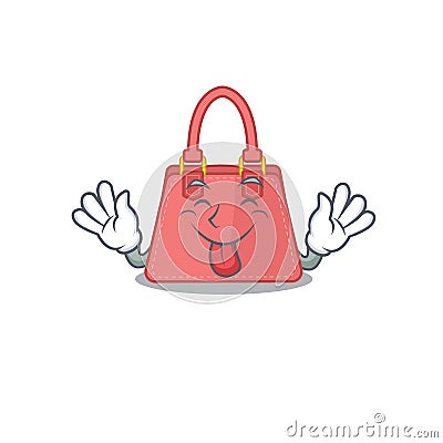 Funny women handbag cartoon design with tongue out face Vector Illustration