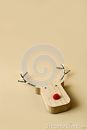 Funny wooden reindeer head Stock Photo