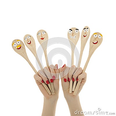 Funny wooden spoons Stock Photo