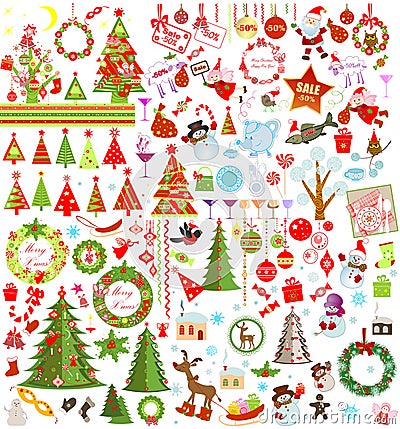 Funny Xmas set Vector Illustration