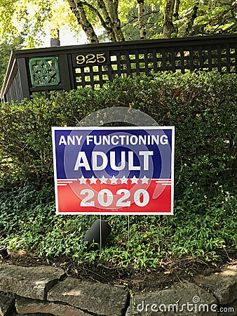 Funny yard sign for presidential campaign 2020, Portland, Oregon Editorial Stock Photo