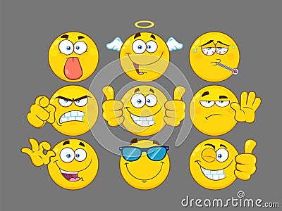 Funny Yellow Cartoon Emoji Face Series Character Set 3. Collection Vector Illustration