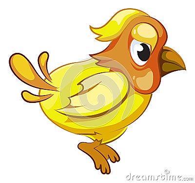 Funny yellow feather bird. Cute cartoon character Vector Illustration