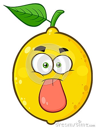 Funny Yellow Lemon Fruit Cartoon Emoji Face Character Stuck Out Tongue Vector Illustration