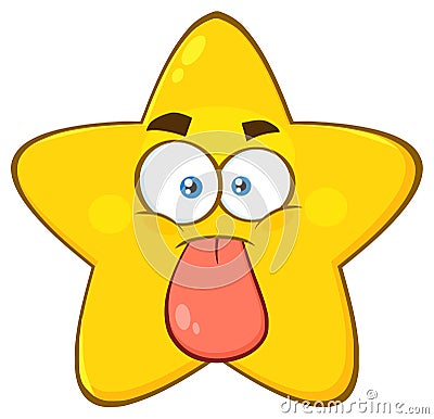 Funny Yellow Star Cartoon Emoji Face Character Stuck Out Tongue Vector Illustration
