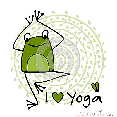 Funny yoga frog, sketch for your design Vector Illustration