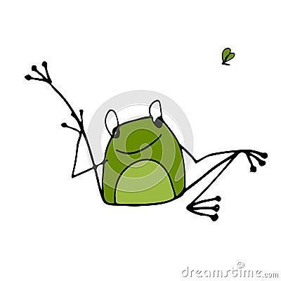 Funny yoga frog, sketch for your design Vector Illustration