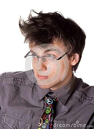 Funny young handsome man in a hippy tie Stock Photo