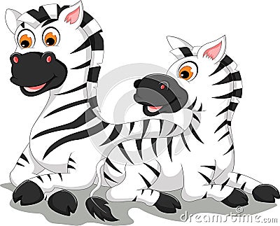 Funny zebra cartoon with her baby Stock Photo