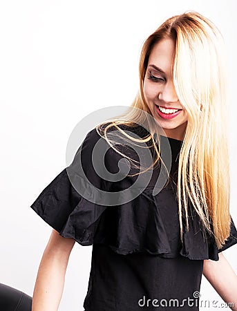 Funy girl, sit down Stock Photo