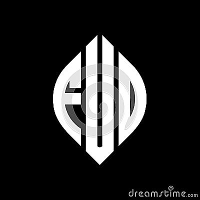 FUO circle letter logo design with circle and ellipse shape. FUO ellipse letters with typographic style. The three initials form a Vector Illustration