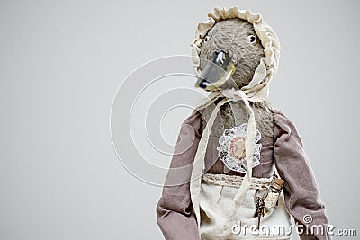 Fur clay bird duck maid vintage victorian doll Stock Photo