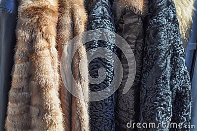 Fur coats detail Stock Photo