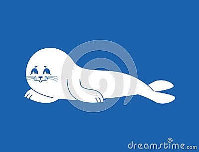 Fur Seal white isolated. small sea calf. Animal of Arctic Vector Illustration