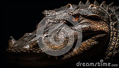 Furious alligator dangerous teeth in close up portrait, on black generated by AI Stock Photo