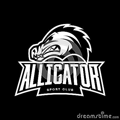 Furious alligator sport mono vector logo concept isolated on dark background Vector Illustration