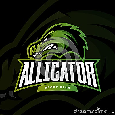 Furious alligator sport vector logo concept on dark background. Vector Illustration