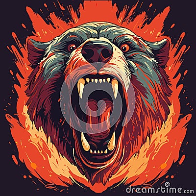 Furious angry face of terrible bear with open mouth and terrible teeth. Vector illustration Vector Illustration
