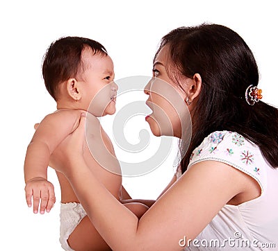 Furious baby and mom Stock Photo