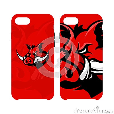 Furious boar head sport club vector logo concept smart phone case. Vector Illustration