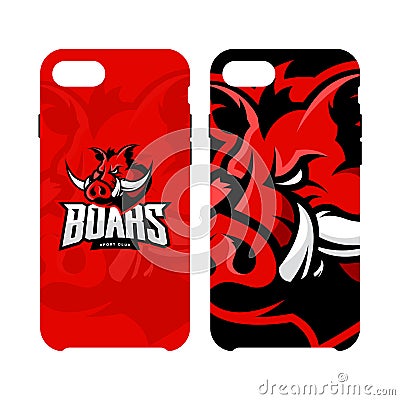 Furious boar sport club vector logo concept smart phone case on white background Vector Illustration