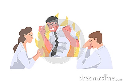 Furious Chief Screaming and Yelling in Anger at Scared Employee Vector Illustration Vector Illustration
